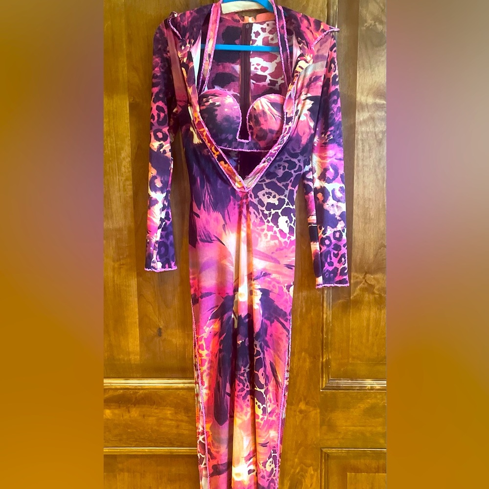 Eman Zaki Belly Dance Dress with hip and head scarves. Made in Egypt.